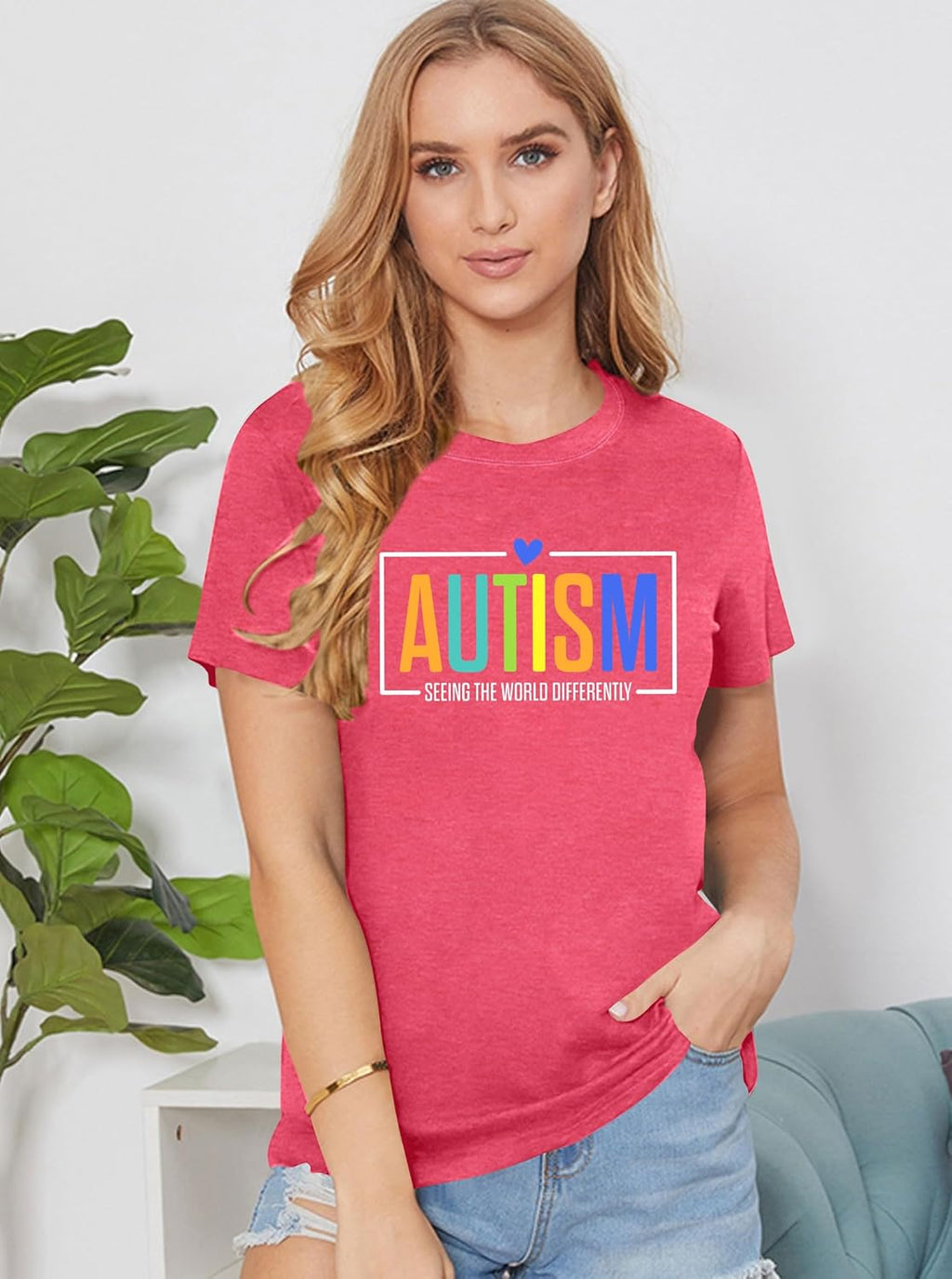 Ithalt Autism Awareness Shirt Women Autistic Mom Tshirt Seeing The World Differently T-Shirt Inspirational Tops
