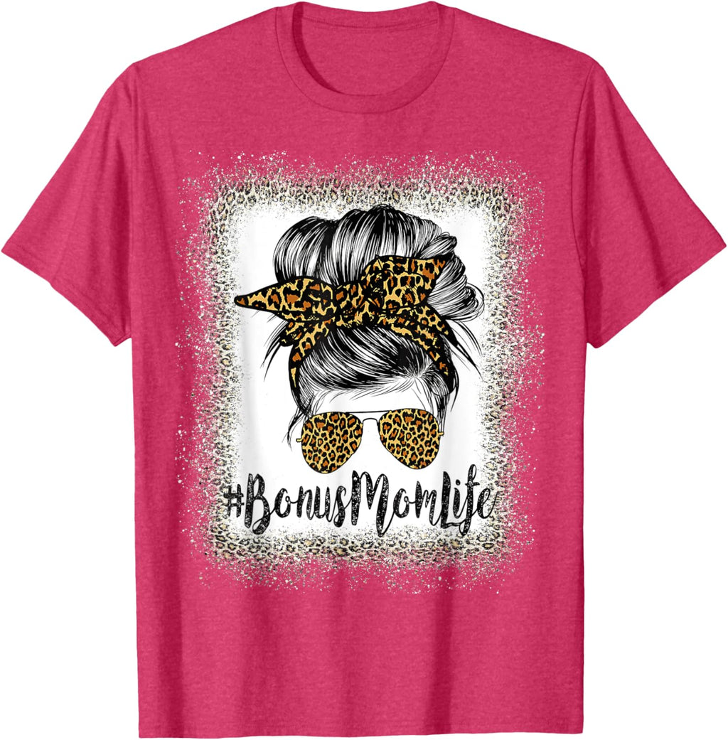 Bonus Mom Life Hair Bandana Glasses Leopard Mother's Day T