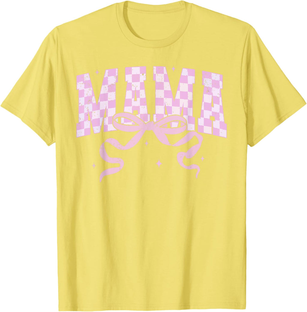 Retro Checkered Mama Coquette Mother's Day Pink Bow