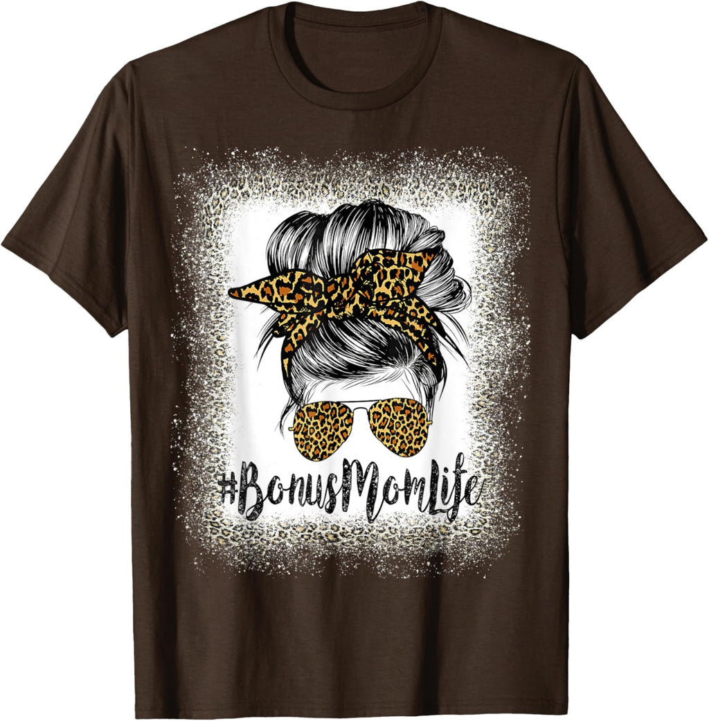 Bonus Mom Life Hair Bandana Glasses Leopard Mother's Day T